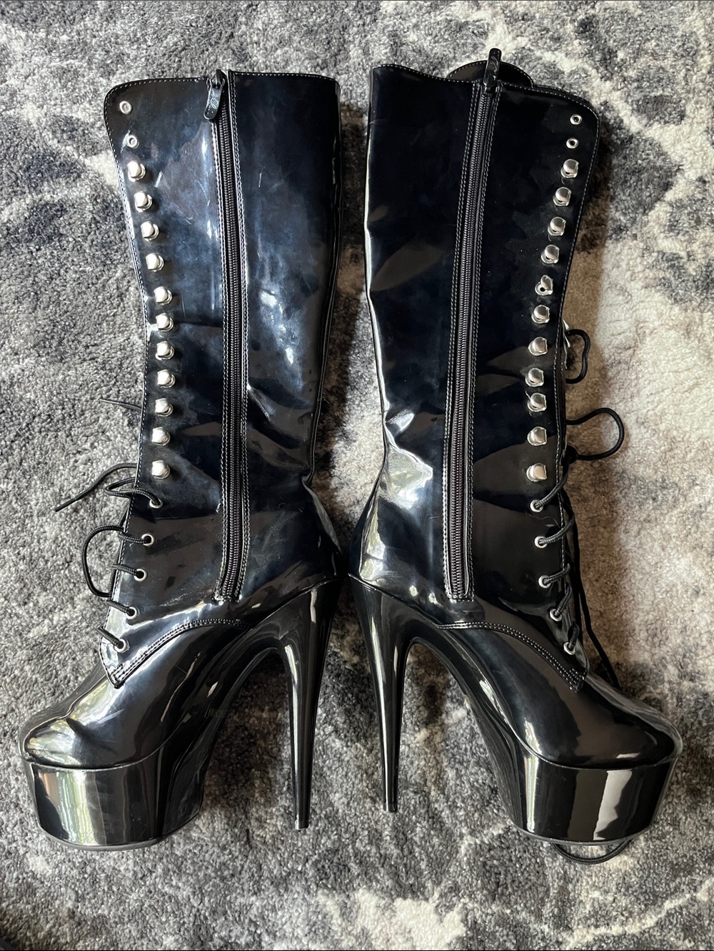 Ellie Black Patent Platform Knee-High Stiletto Boots